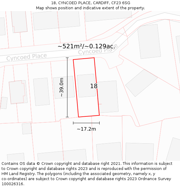 18, CYNCOED PLACE, CARDIFF, CF23 6SG: Plot and title map