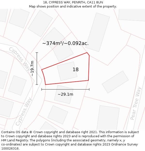 18, CYPRESS WAY, PENRITH, CA11 8UN: Plot and title map