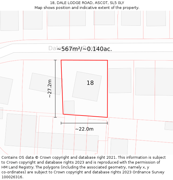 18, DALE LODGE ROAD, ASCOT, SL5 0LY: Plot and title map