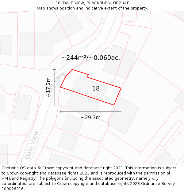 18, DALE VIEW, BLACKBURN, BB2 4LE: Plot and title map