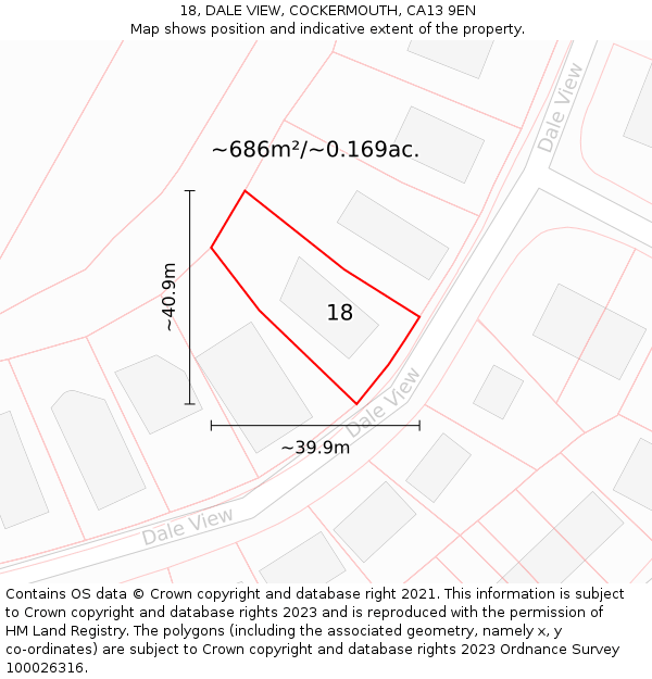 18, DALE VIEW, COCKERMOUTH, CA13 9EN: Plot and title map