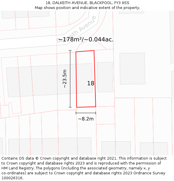 18, DALKEITH AVENUE, BLACKPOOL, FY3 9SS: Plot and title map