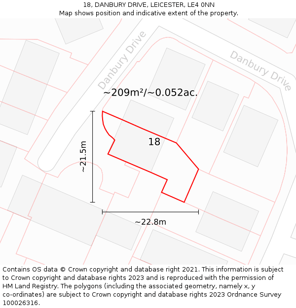 18, DANBURY DRIVE, LEICESTER, LE4 0NN: Plot and title map