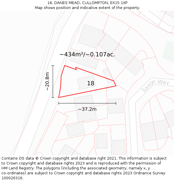 18, DANES MEAD, CULLOMPTON, EX15 1XP: Plot and title map