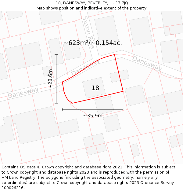 18, DANESWAY, BEVERLEY, HU17 7JQ: Plot and title map