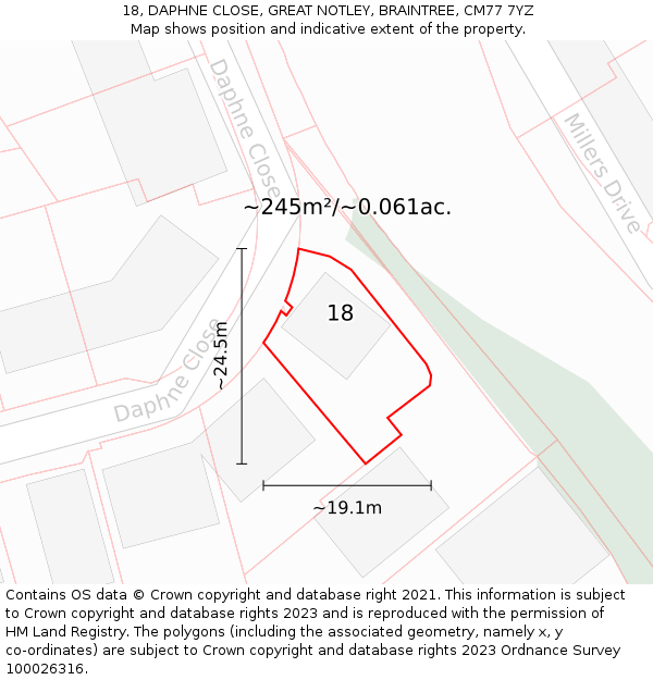 18, DAPHNE CLOSE, GREAT NOTLEY, BRAINTREE, CM77 7YZ: Plot and title map