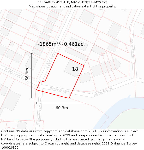 18, DARLEY AVENUE, MANCHESTER, M20 2XF: Plot and title map