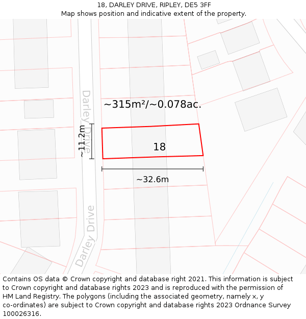 18, DARLEY DRIVE, RIPLEY, DE5 3FF: Plot and title map