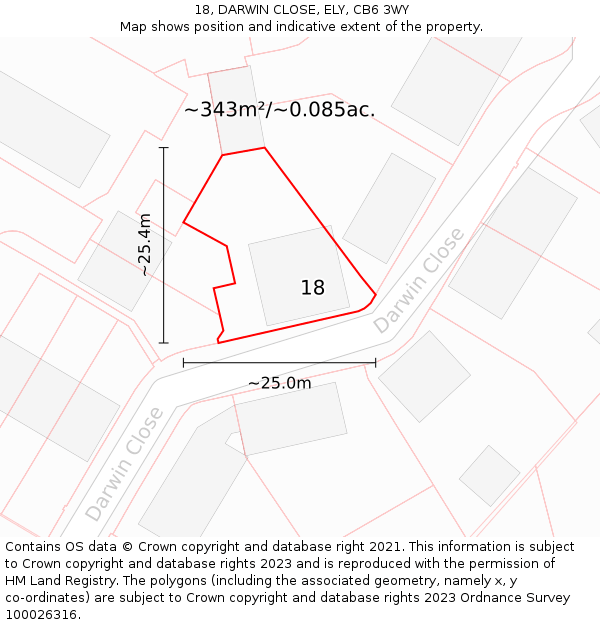 18, DARWIN CLOSE, ELY, CB6 3WY: Plot and title map