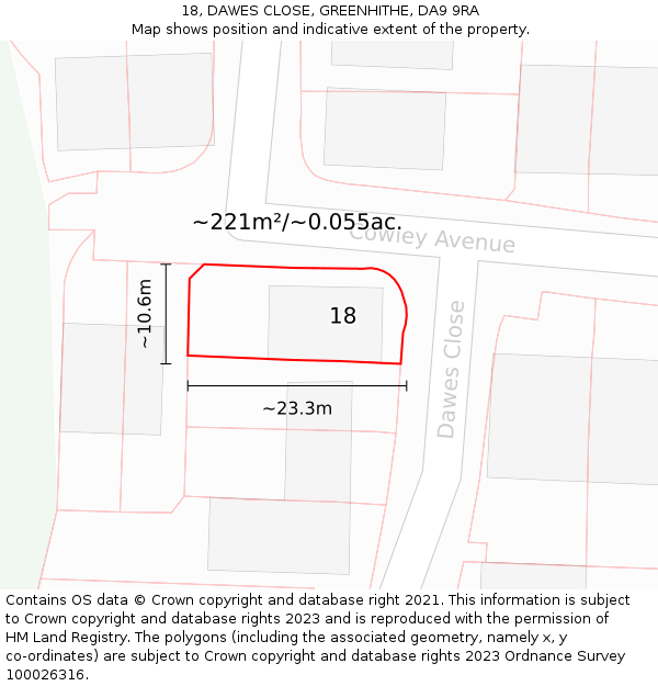 18, DAWES CLOSE, GREENHITHE, DA9 9RA: Plot and title map