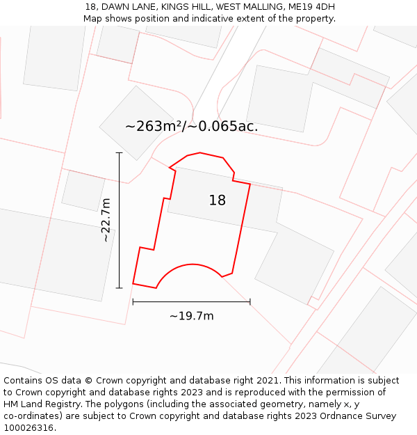 18, DAWN LANE, KINGS HILL, WEST MALLING, ME19 4DH: Plot and title map