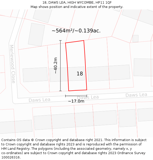 18, DAWS LEA, HIGH WYCOMBE, HP11 1QF: Plot and title map