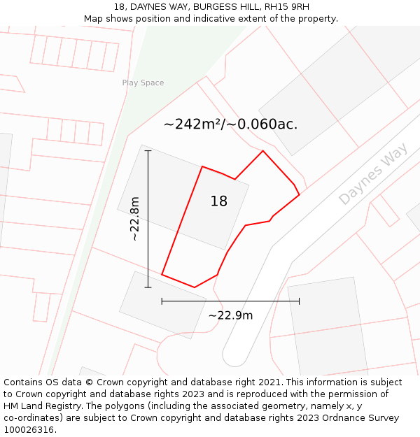 18, DAYNES WAY, BURGESS HILL, RH15 9RH: Plot and title map