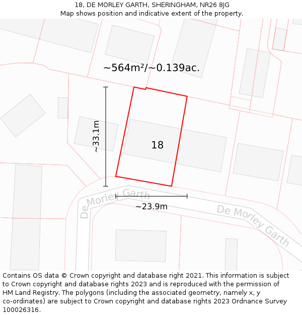 18, DE MORLEY GARTH, SHERINGHAM, NR26 8JG: Plot and title map