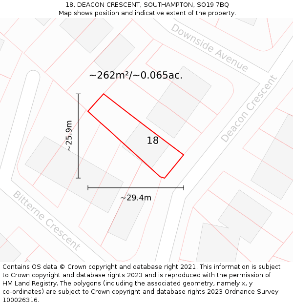 18, DEACON CRESCENT, SOUTHAMPTON, SO19 7BQ: Plot and title map