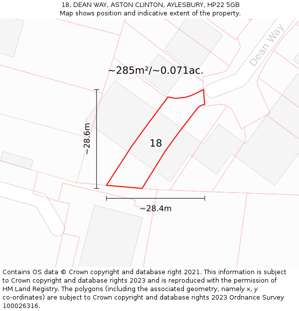 18, DEAN WAY, ASTON CLINTON, AYLESBURY, HP22 5GB: Plot and title map