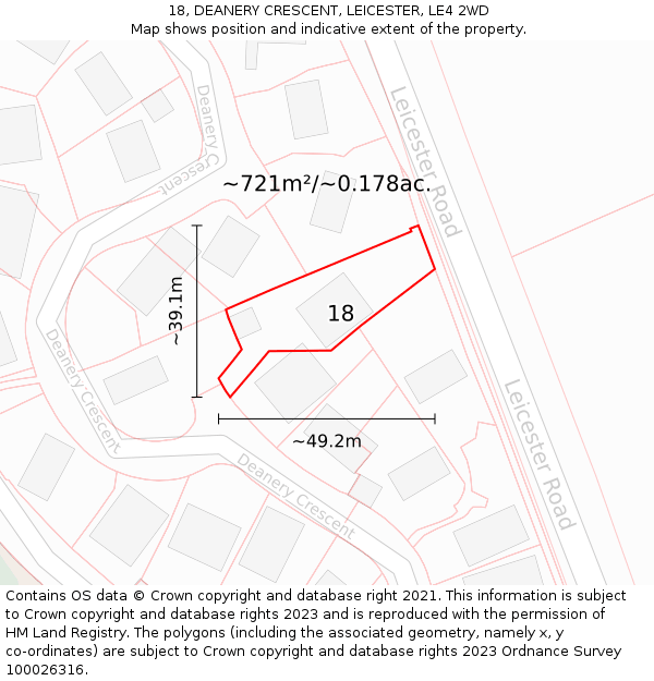 18, DEANERY CRESCENT, LEICESTER, LE4 2WD: Plot and title map