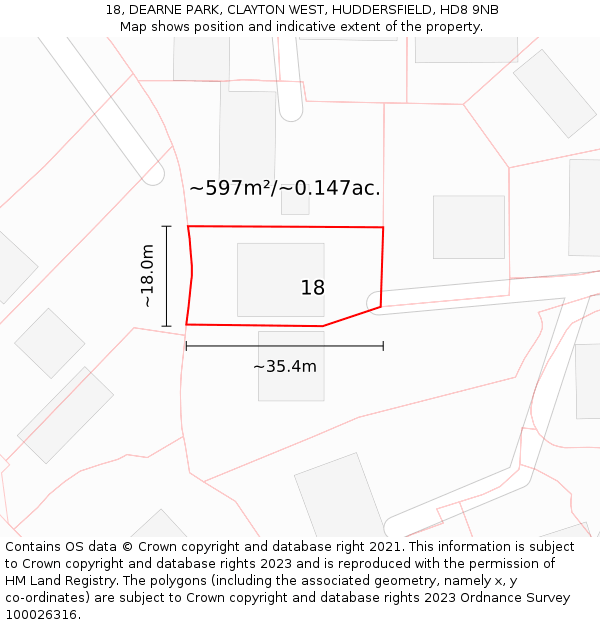 18, DEARNE PARK, CLAYTON WEST, HUDDERSFIELD, HD8 9NB: Plot and title map