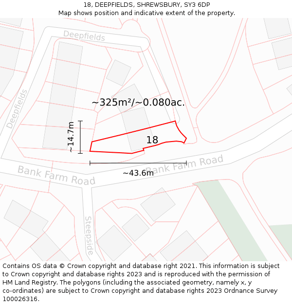 18, DEEPFIELDS, SHREWSBURY, SY3 6DP: Plot and title map