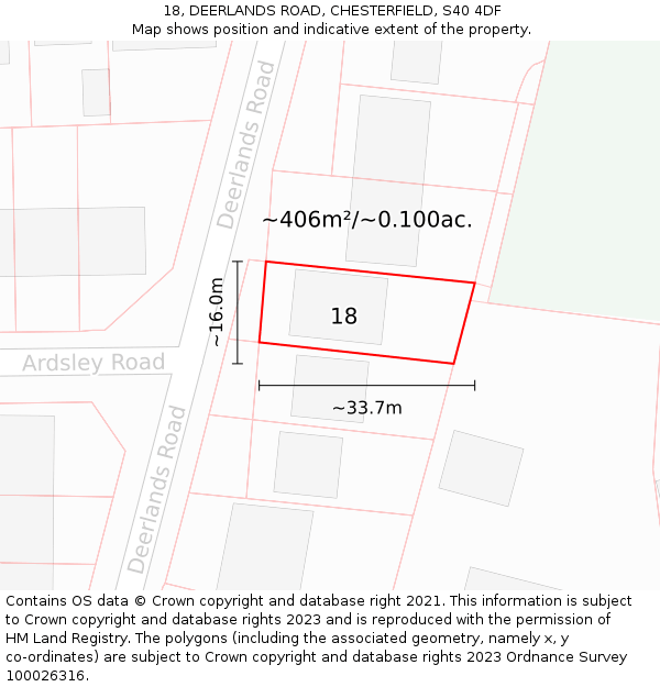 18, DEERLANDS ROAD, CHESTERFIELD, S40 4DF: Plot and title map