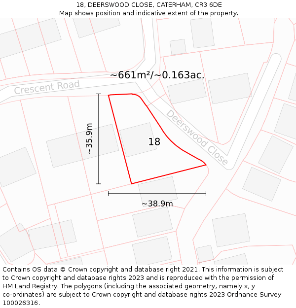 18, DEERSWOOD CLOSE, CATERHAM, CR3 6DE: Plot and title map