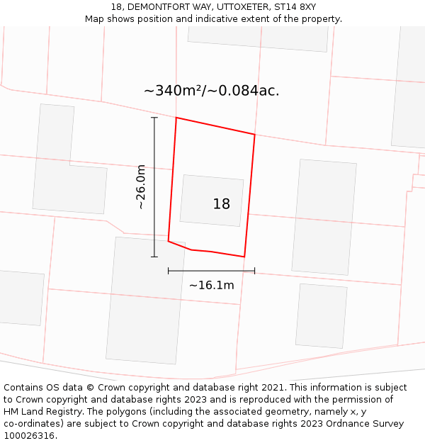 18, DEMONTFORT WAY, UTTOXETER, ST14 8XY: Plot and title map