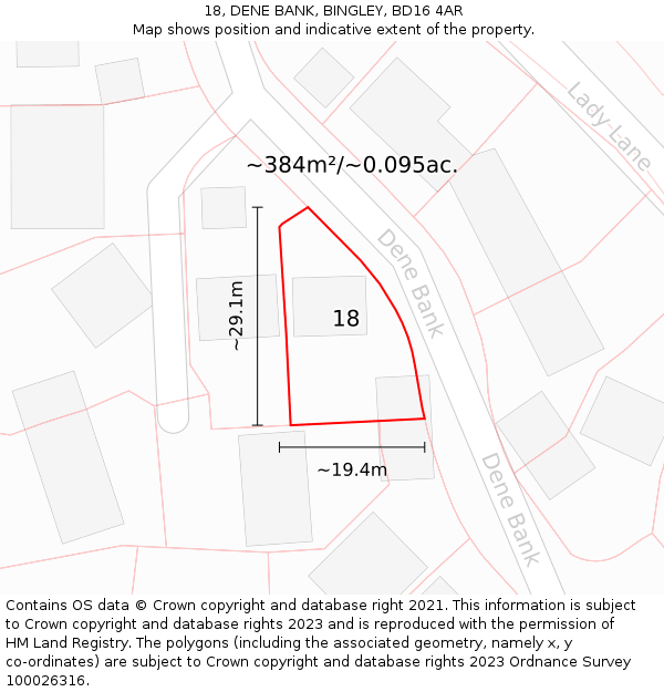 18, DENE BANK, BINGLEY, BD16 4AR: Plot and title map
