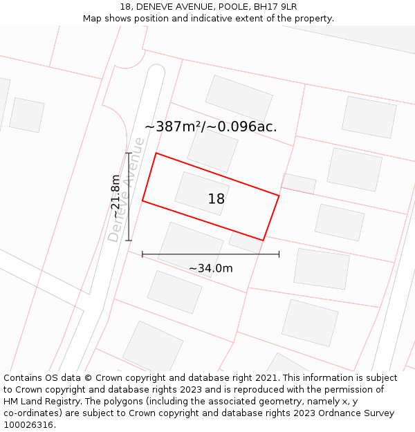 18, DENEVE AVENUE, POOLE, BH17 9LR: Plot and title map