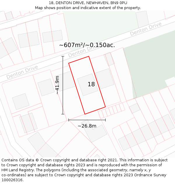 18, DENTON DRIVE, NEWHAVEN, BN9 0PU: Plot and title map