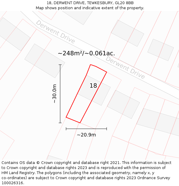 18, DERWENT DRIVE, TEWKESBURY, GL20 8BB: Plot and title map