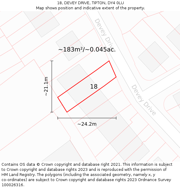 18, DEVEY DRIVE, TIPTON, DY4 0LU: Plot and title map