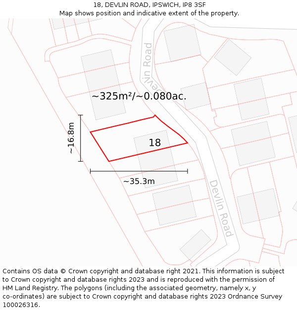 18, DEVLIN ROAD, IPSWICH, IP8 3SF: Plot and title map