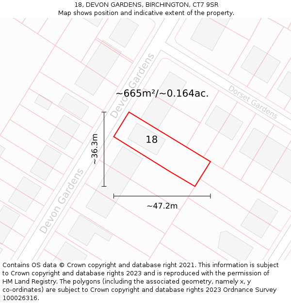 18, DEVON GARDENS, BIRCHINGTON, CT7 9SR: Plot and title map