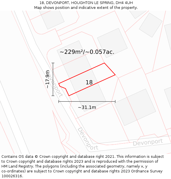 18, DEVONPORT, HOUGHTON LE SPRING, DH4 4UH: Plot and title map