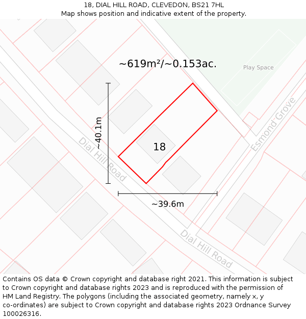 18, DIAL HILL ROAD, CLEVEDON, BS21 7HL: Plot and title map