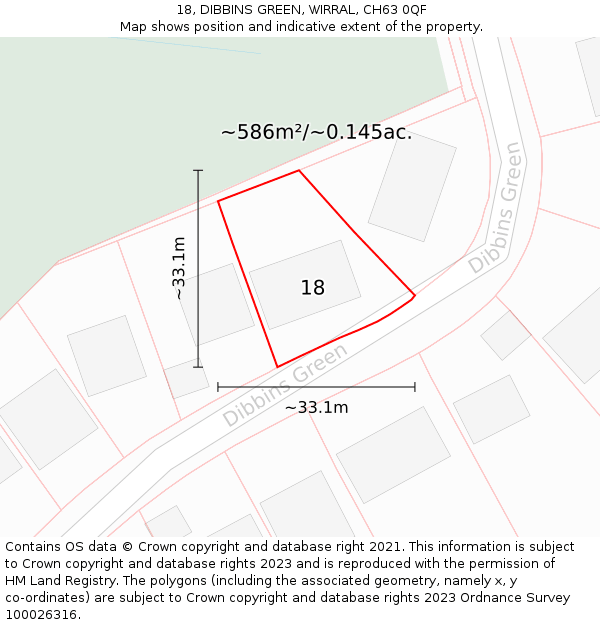 18, DIBBINS GREEN, WIRRAL, CH63 0QF: Plot and title map