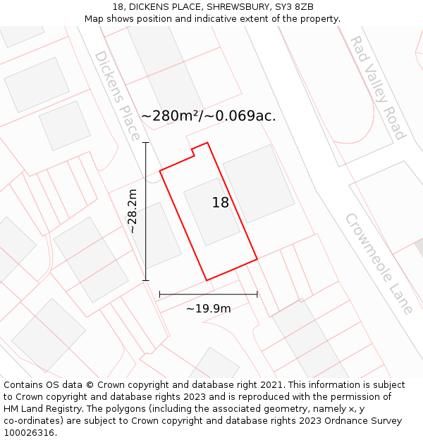 18, DICKENS PLACE, SHREWSBURY, SY3 8ZB: Plot and title map