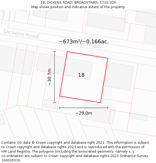 18, DICKENS ROAD, BROADSTAIRS, CT10 1DX: Plot and title map