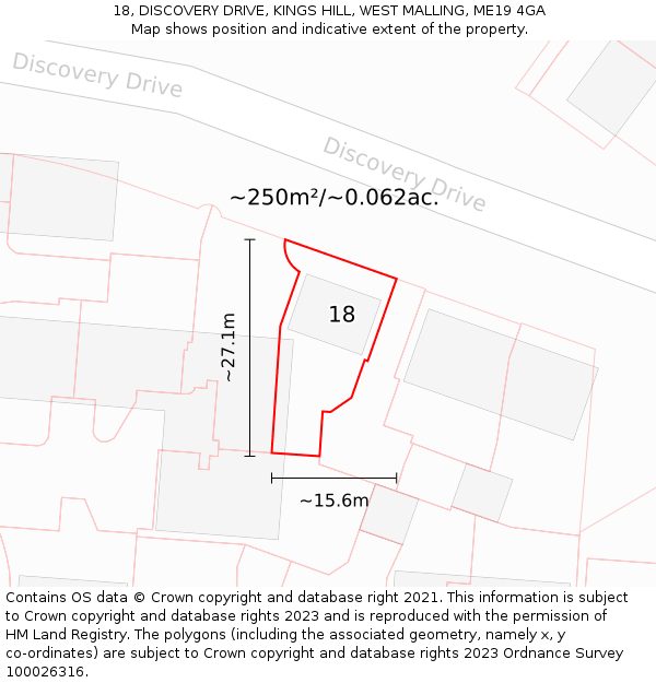 18, DISCOVERY DRIVE, KINGS HILL, WEST MALLING, ME19 4GA: Plot and title map