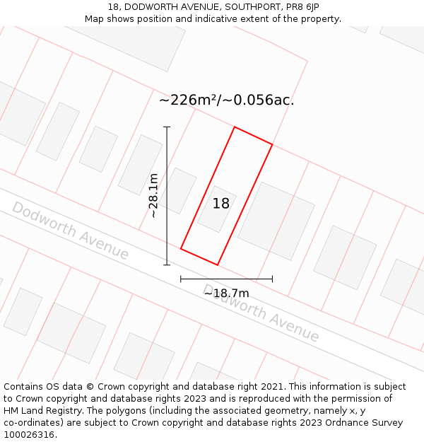 18, DODWORTH AVENUE, SOUTHPORT, PR8 6JP: Plot and title map