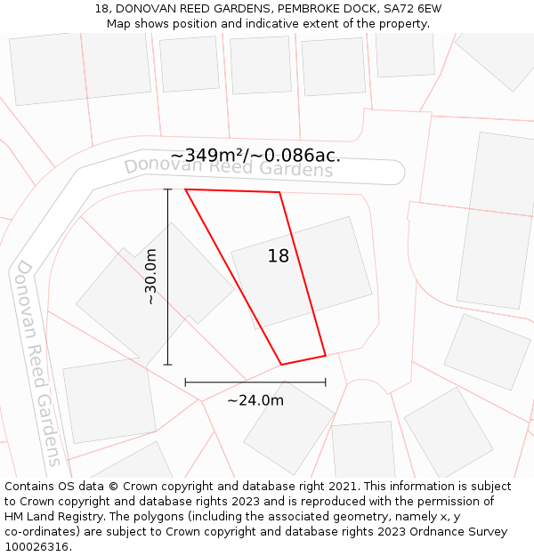 18, DONOVAN REED GARDENS, PEMBROKE DOCK, SA72 6EW: Plot and title map