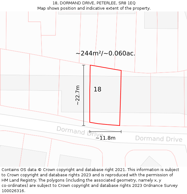 18, DORMAND DRIVE, PETERLEE, SR8 1EQ: Plot and title map