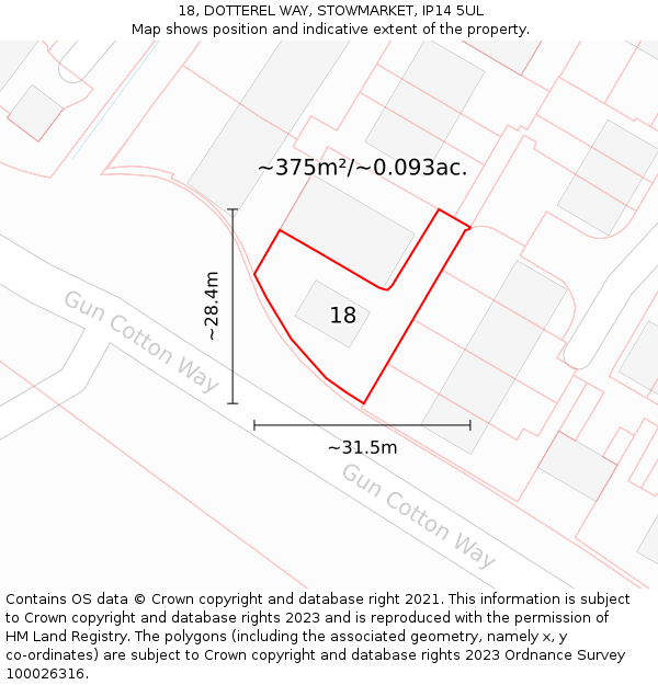 18, DOTTEREL WAY, STOWMARKET, IP14 5UL: Plot and title map