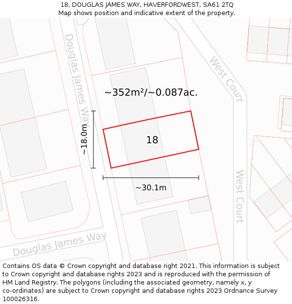 18, DOUGLAS JAMES WAY, HAVERFORDWEST, SA61 2TQ: Plot and title map