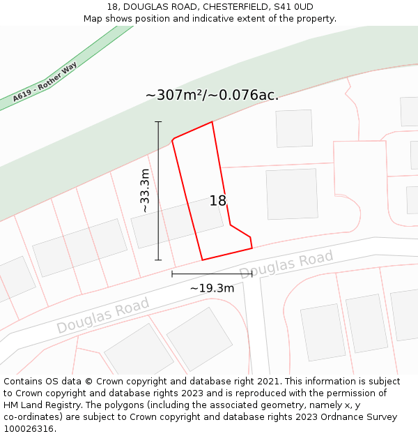 18, DOUGLAS ROAD, CHESTERFIELD, S41 0UD: Plot and title map