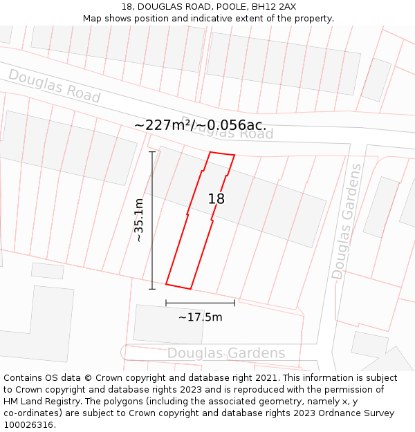 18, DOUGLAS ROAD, POOLE, BH12 2AX: Plot and title map