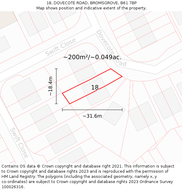 18, DOVECOTE ROAD, BROMSGROVE, B61 7BP: Plot and title map