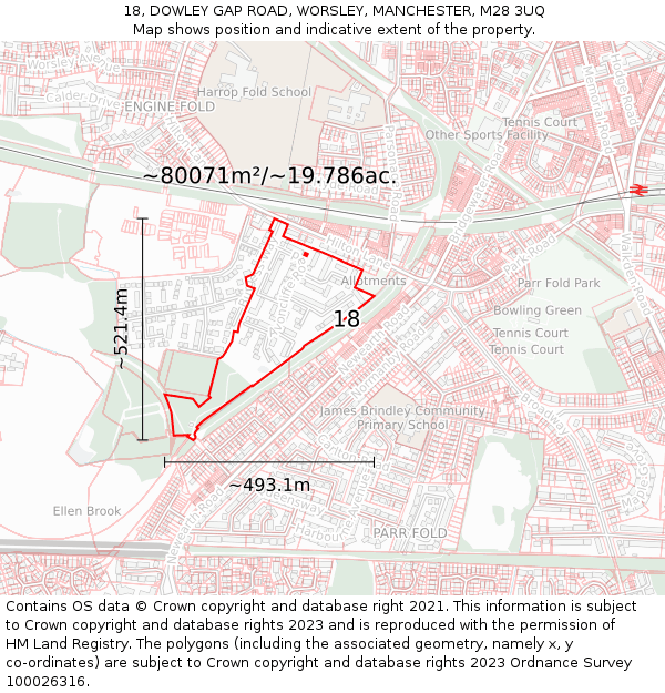 18, DOWLEY GAP ROAD, WORSLEY, MANCHESTER, M28 3UQ: Plot and title map