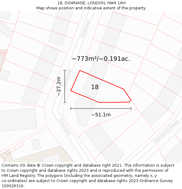 18, DOWNAGE, LONDON, NW4 1AH: Plot and title map