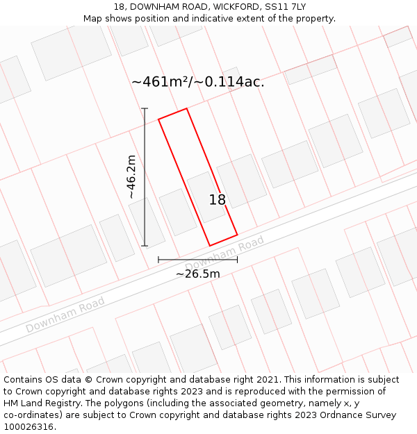 18, DOWNHAM ROAD, WICKFORD, SS11 7LY: Plot and title map